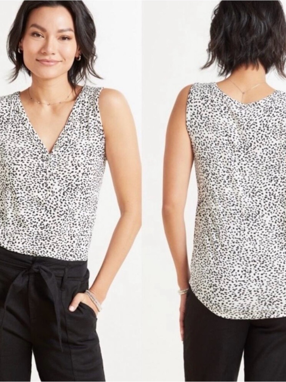 Evereve Black and White Dot Print V-Neck Shell
